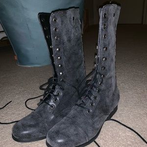 Faded black combat boots with flannel inside